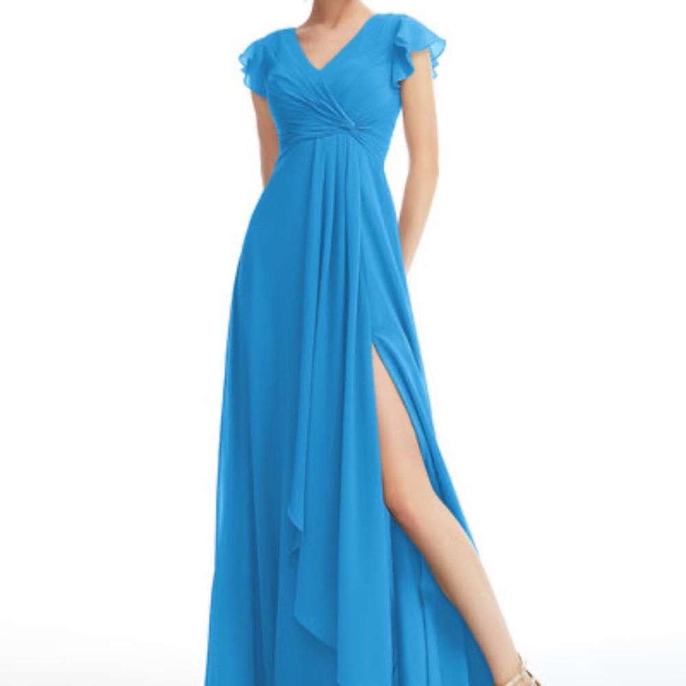 A-line V-Neck Floor-Length Bridesmaid Dress With Ruffle Split Front Size 12